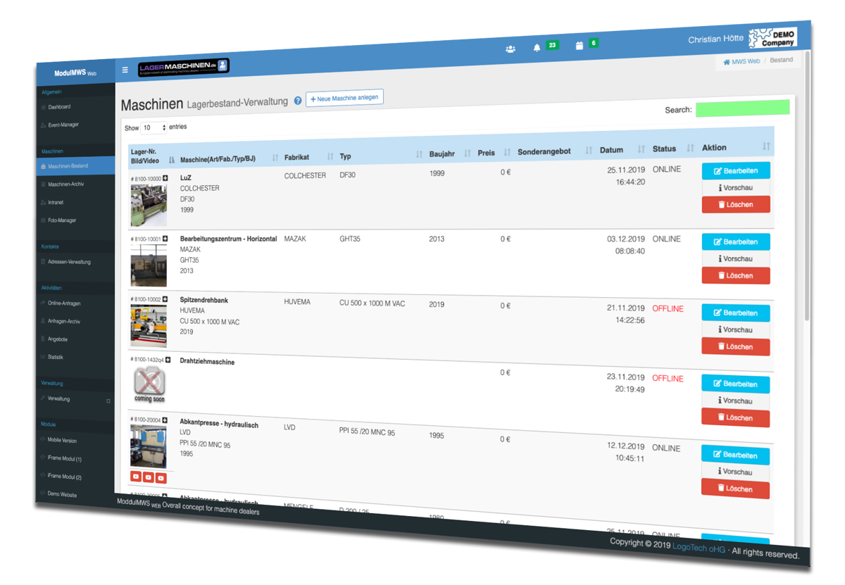 Bild Modul MWS Maschinenverwaltung