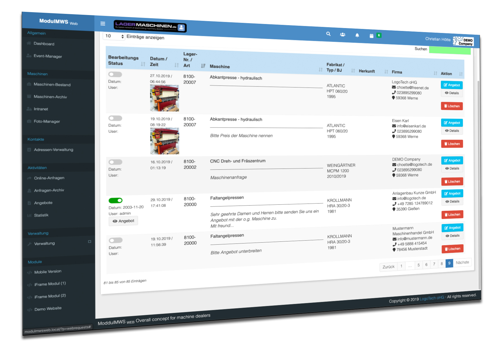 Bild Modul MWS Maschinenverwaltung